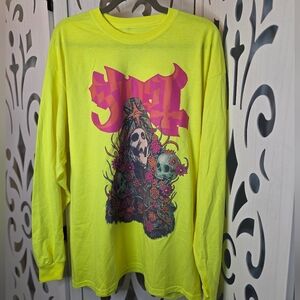 Ghost Band Shirt Neon Yellow Long Sleeve Graphic Skull Tee Nwot